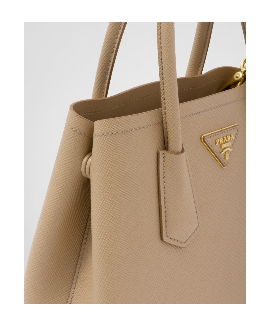 Prada Double Saffiano Leather Mini Bag In Nude