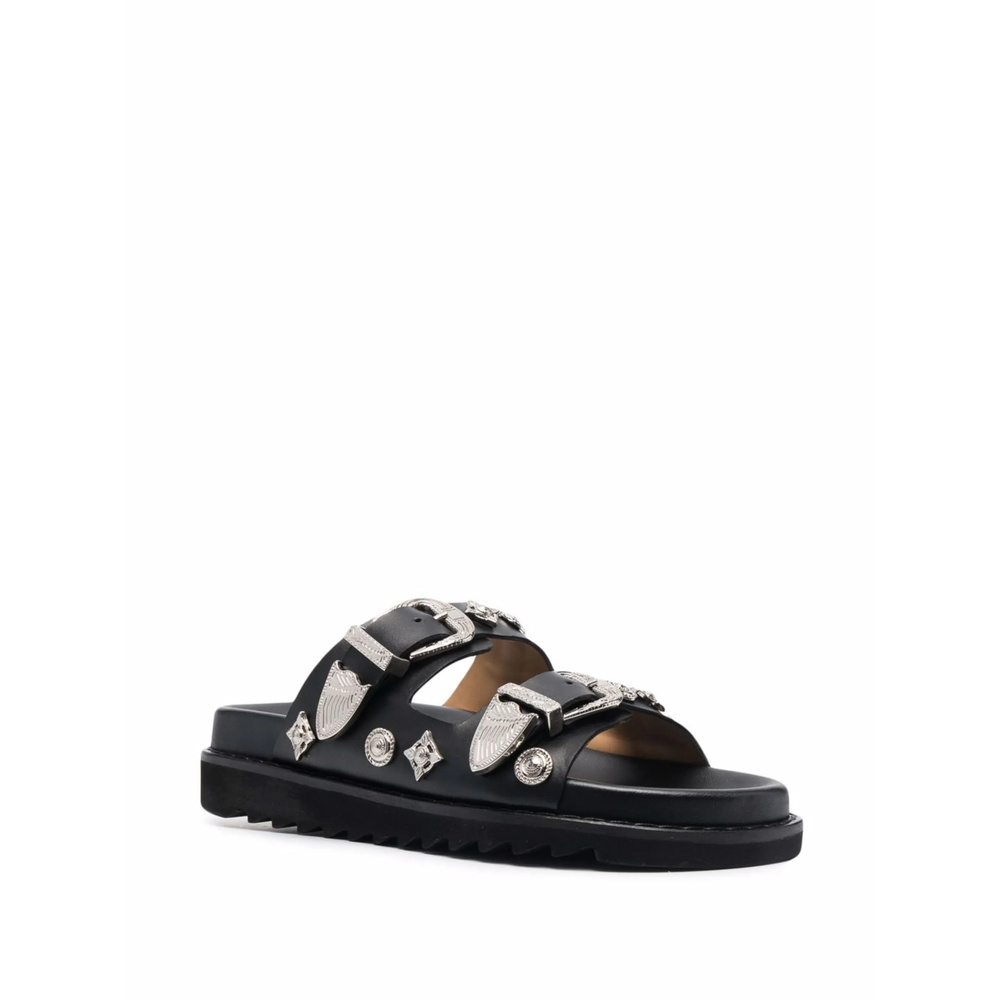 Toga Pin Button Detail Slippers In Black