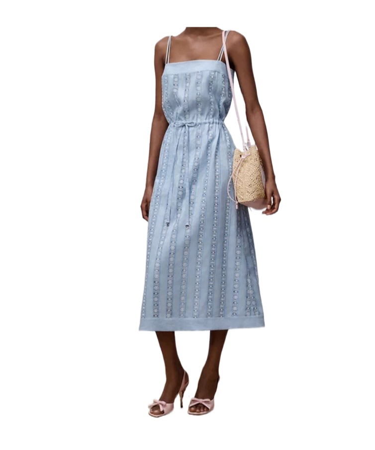 Dior Iviera Embroidered Mid-length Straight Dress In Light Blue
