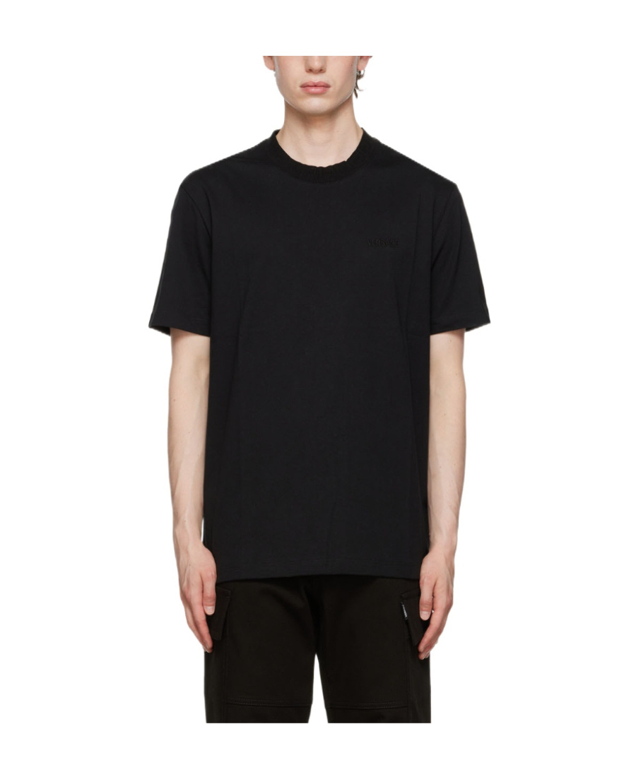 Versace Logo-embroidered Cotton-jersey T-shirt In Black