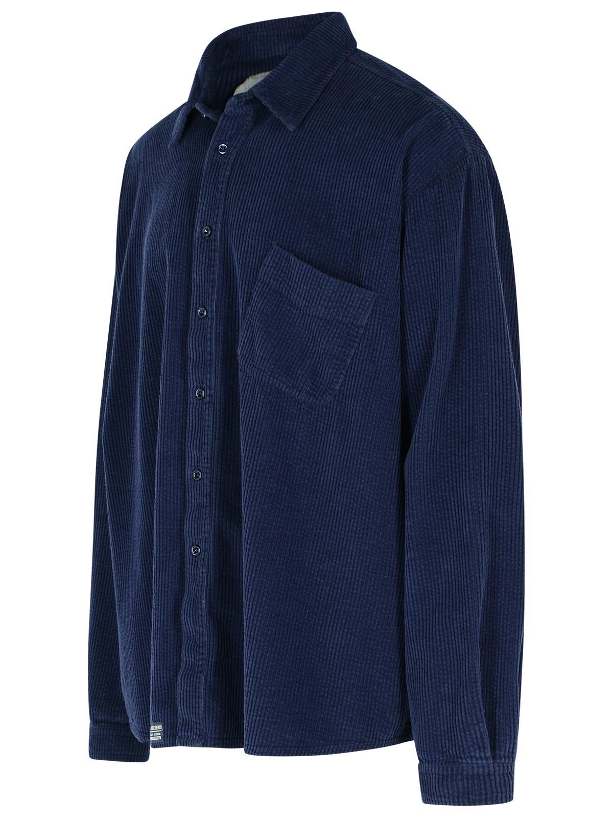 Erl Cotton Shirt With Chest Pocket And Long Sleeves In Blue