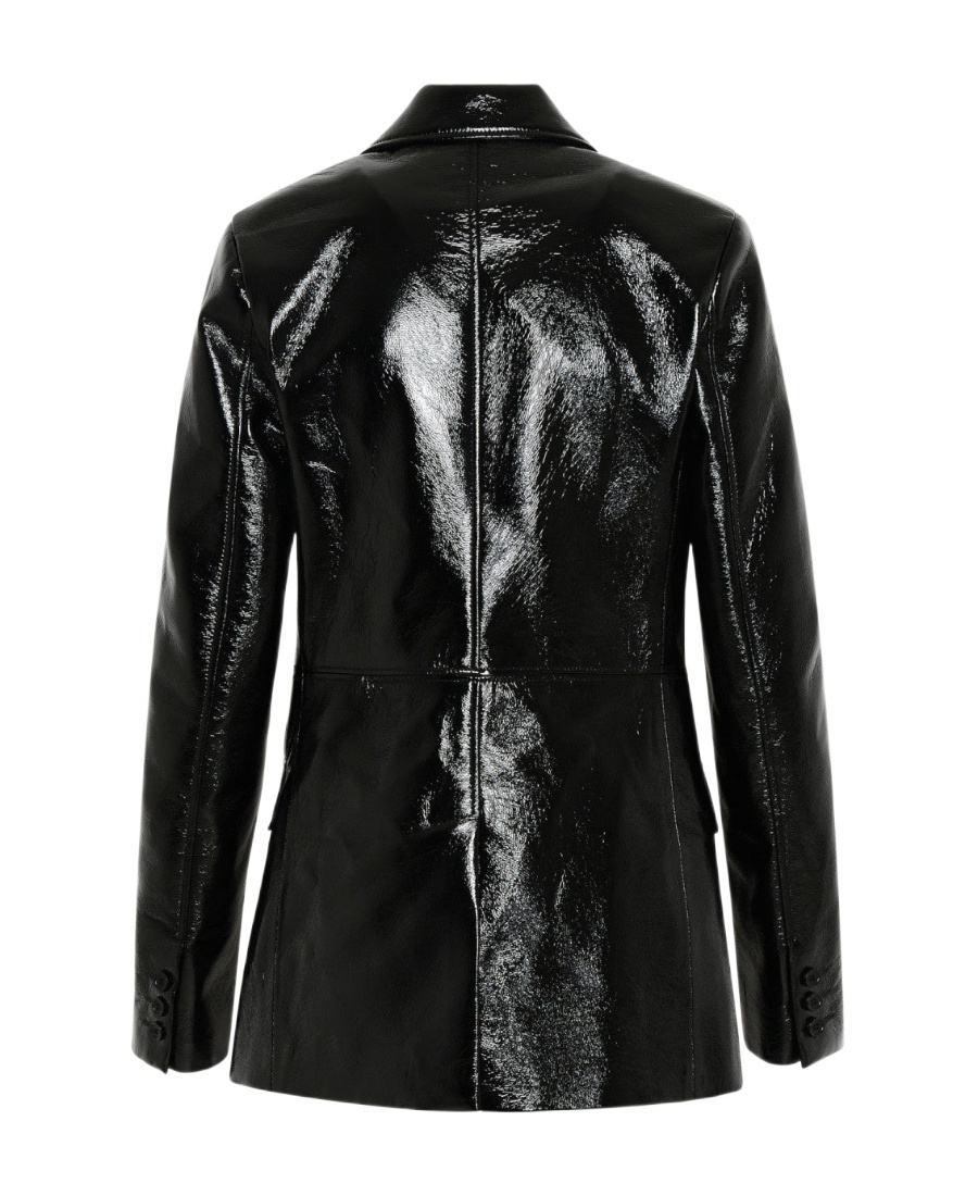 Msgm Faux-leather Single-breasted Blazer In Black