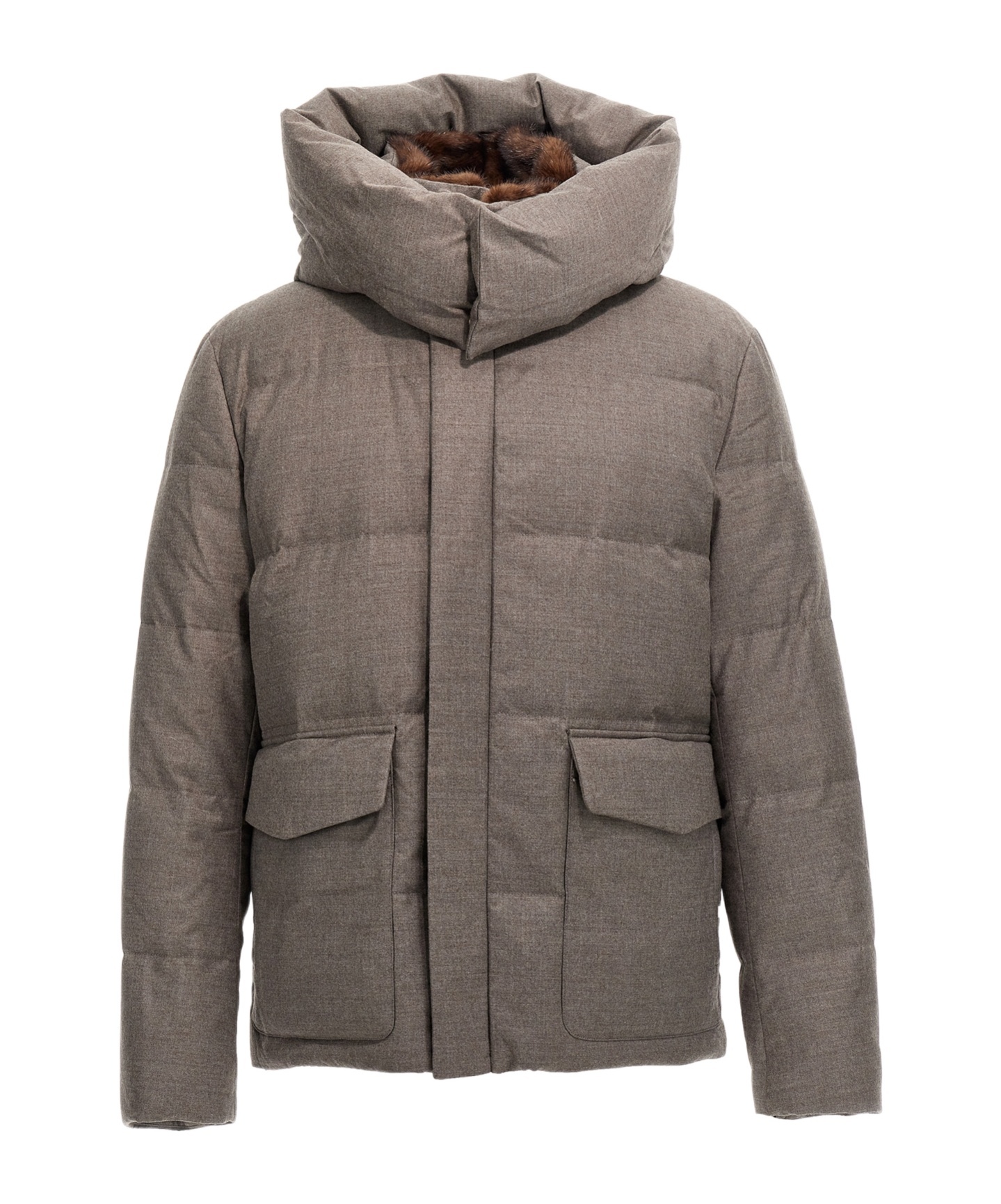 Yves Salomon Long-sleeved Down Jacket In Gray