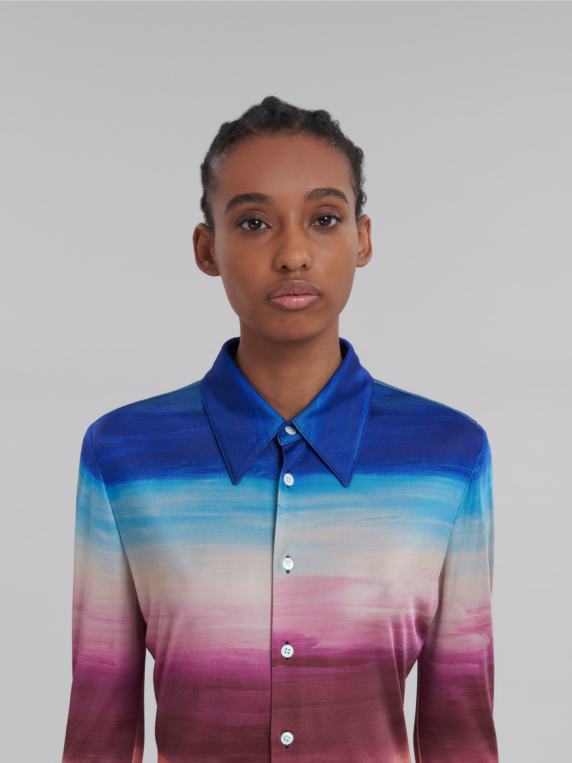 Marni Multicoloured Viscose Jersey Shirt With Dark Side Of The Moon Print In Pink