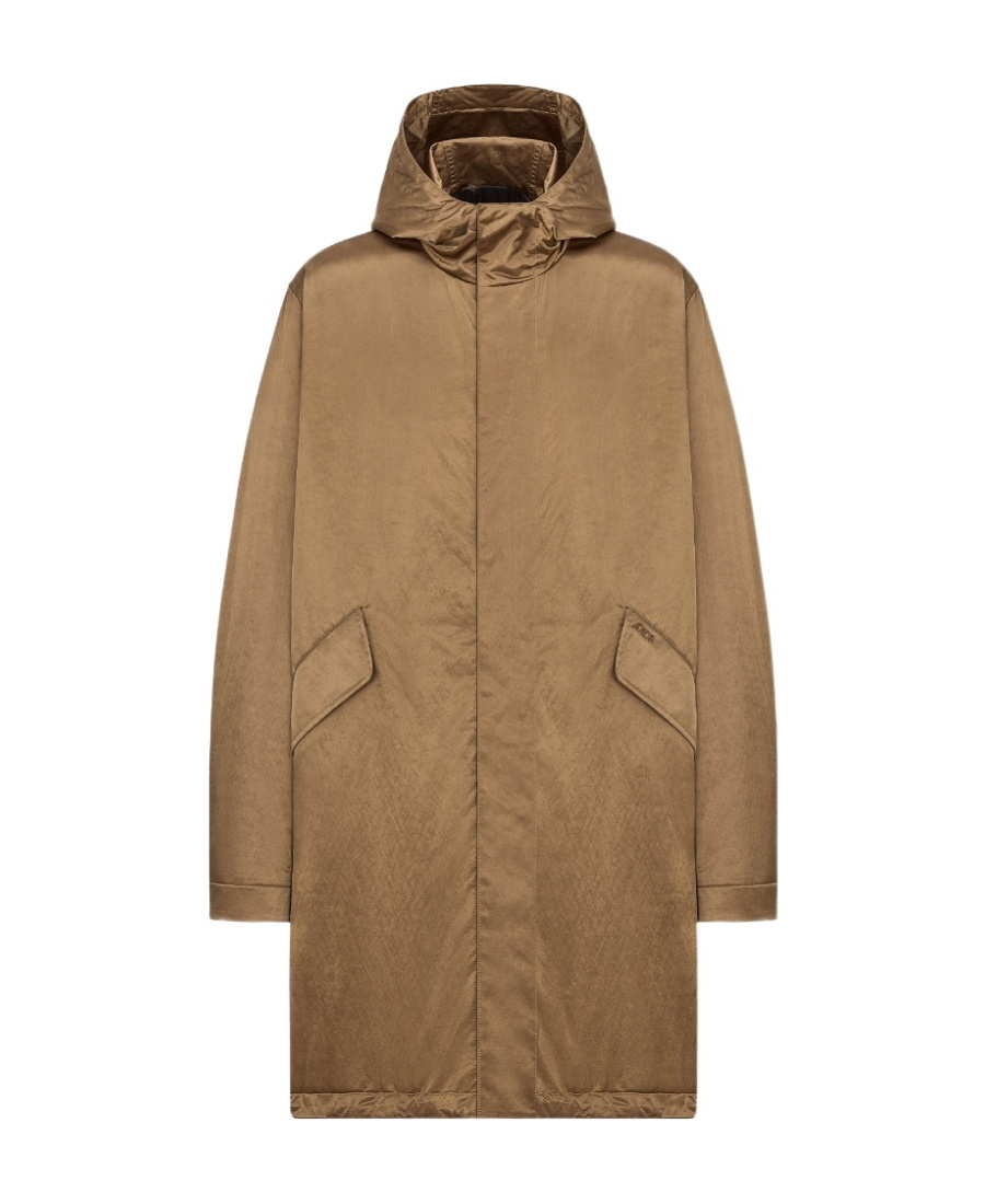 Dior Logo Details Hooded Coat In Brown