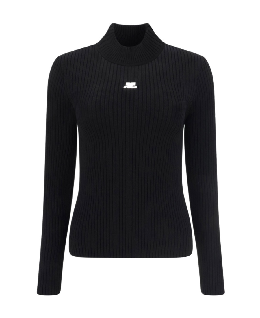 Shop Courrèges Roll Neck Ribbed Jumper In Black