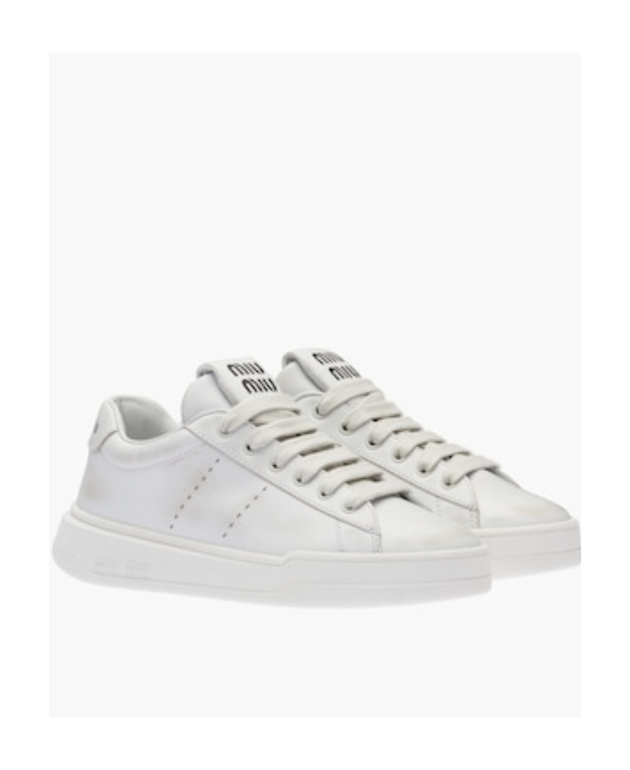 Miu Miu Bleached Leather Sneakers In White