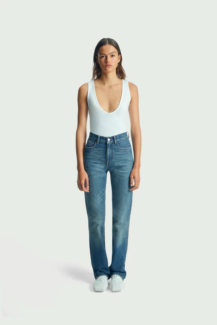 Coperni High Waist Button Jeans In Blue