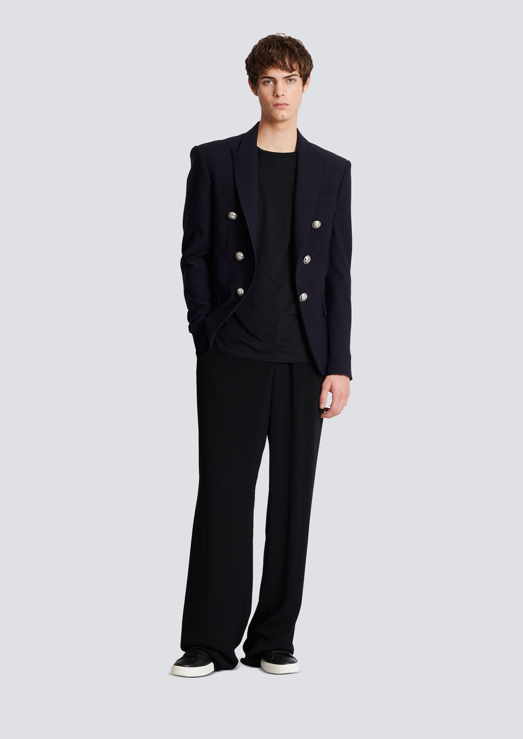 Shop Balmain Embossed-button Detail Blazer In Black