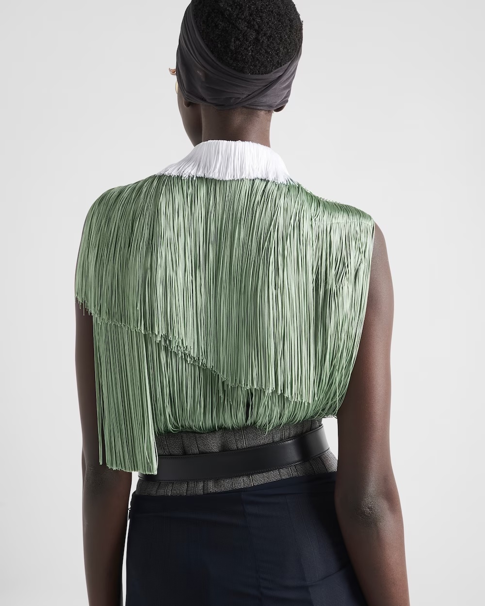 Prada Fringed Organza Blouse In Green