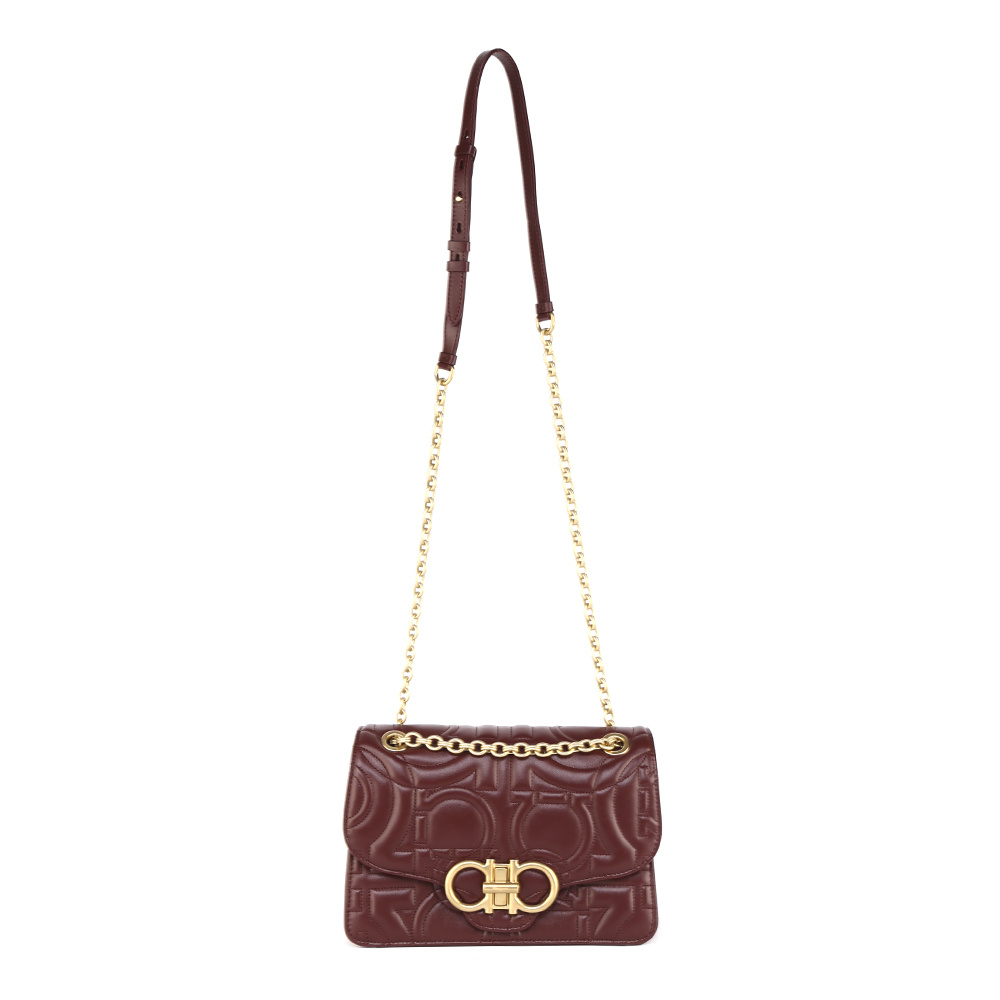 Ferragamo Large Gancini Logo Embossed Shoulder Bag In Red