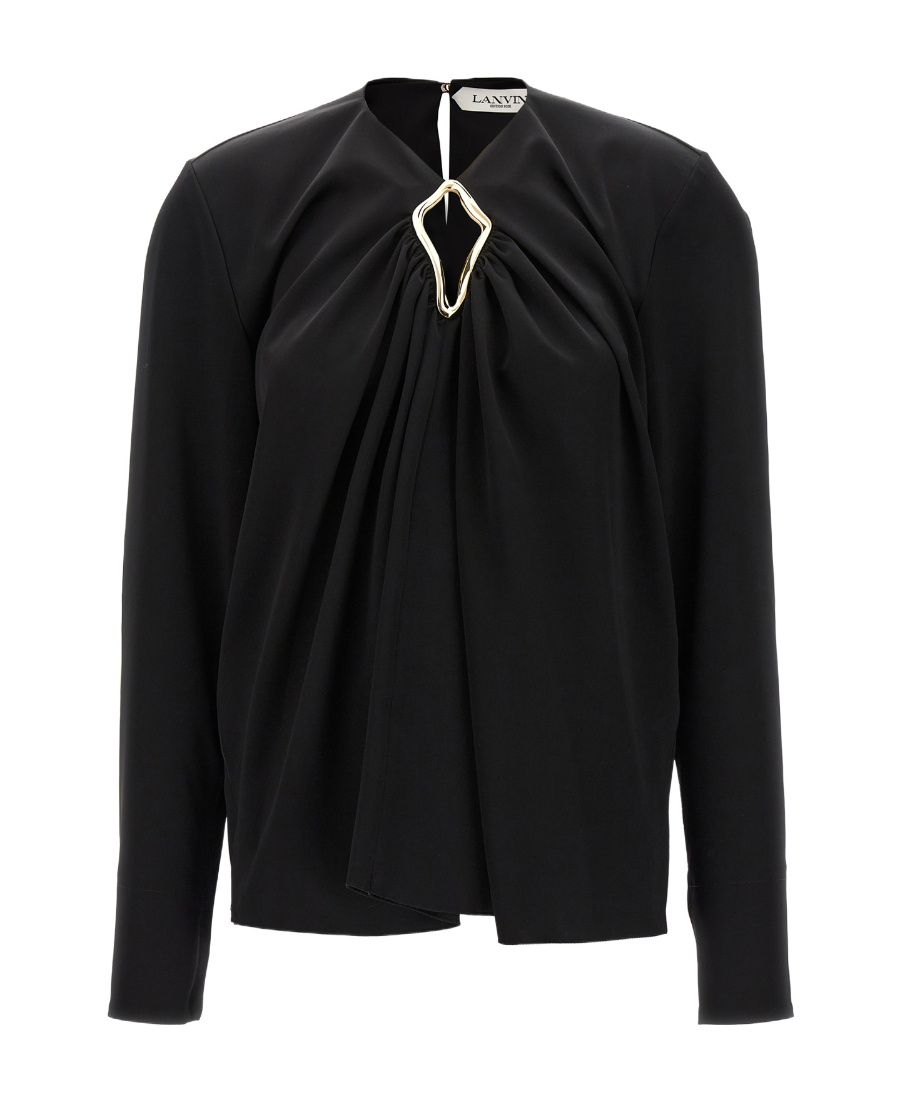 Shop Lanvin Draped Long-sleeved Blouse In Black