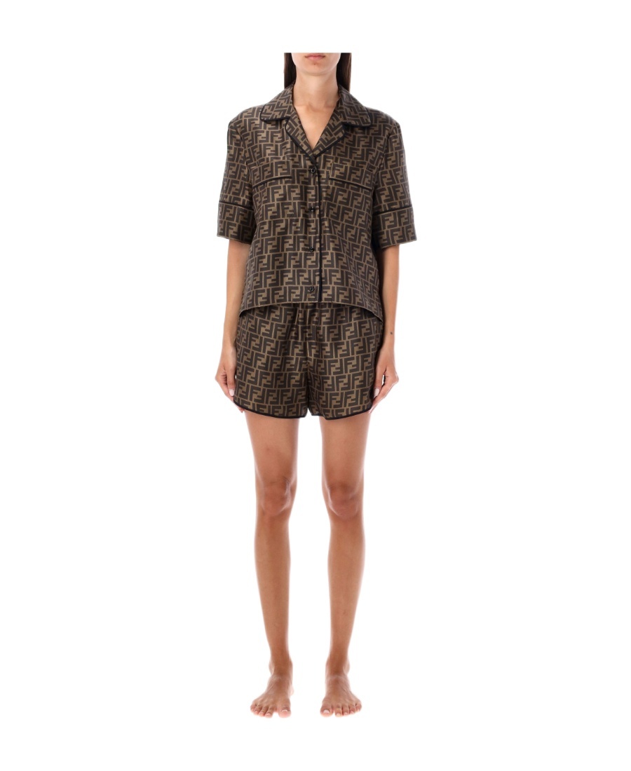Fendi Ff Pattern Silk Pajama Set In Black