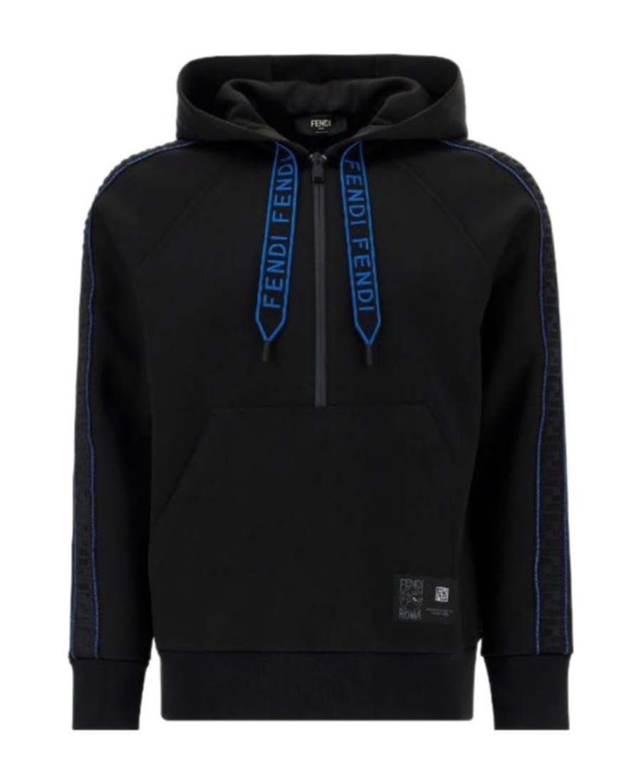 Fendi Logo-tape Zip-fastening Hoodie In Black