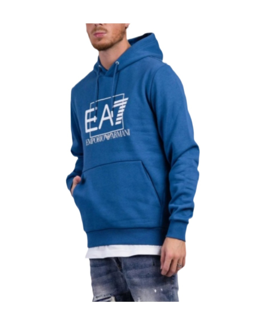 Ea7 Logo Hooded Sweater In Blue