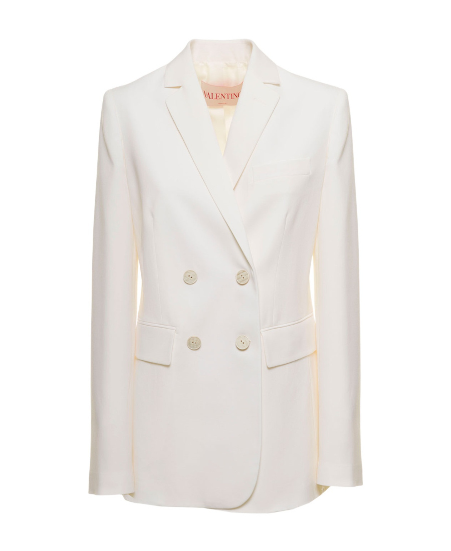 Valentino Double-breasted Wool Blazer In Nude