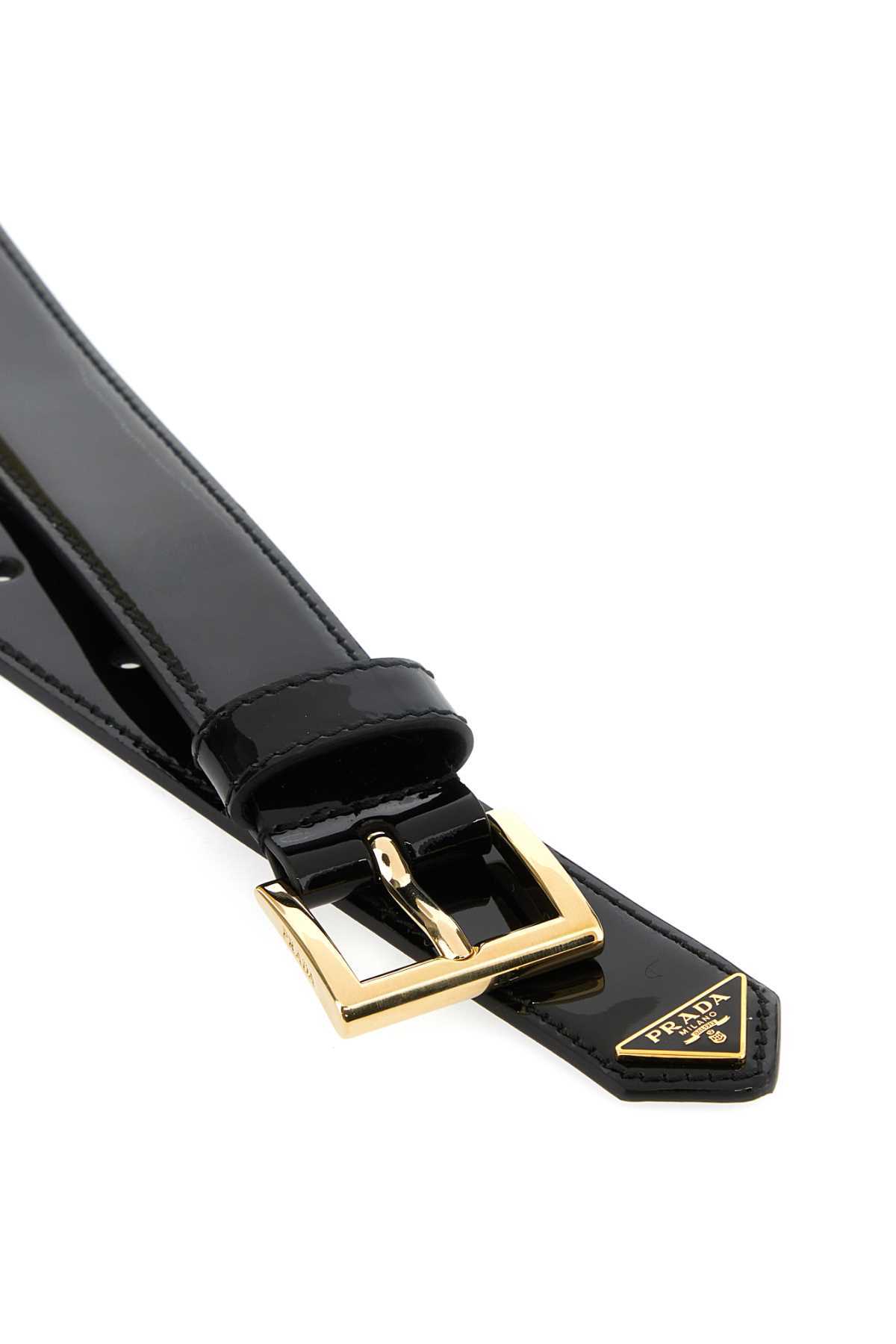 Prada Logo-plaque Patent Leather Belt In Black