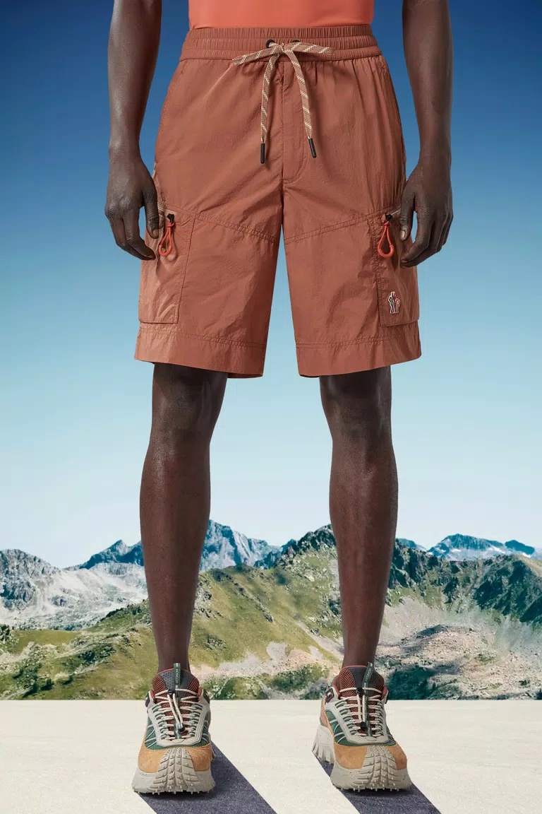 Moncler Logo-patch Shorts In Brown