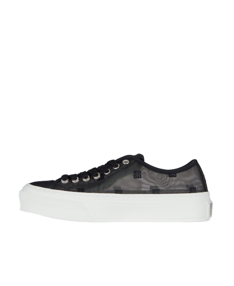 Givenchy Black City Sneakers In 4g Transparent Mesh In White