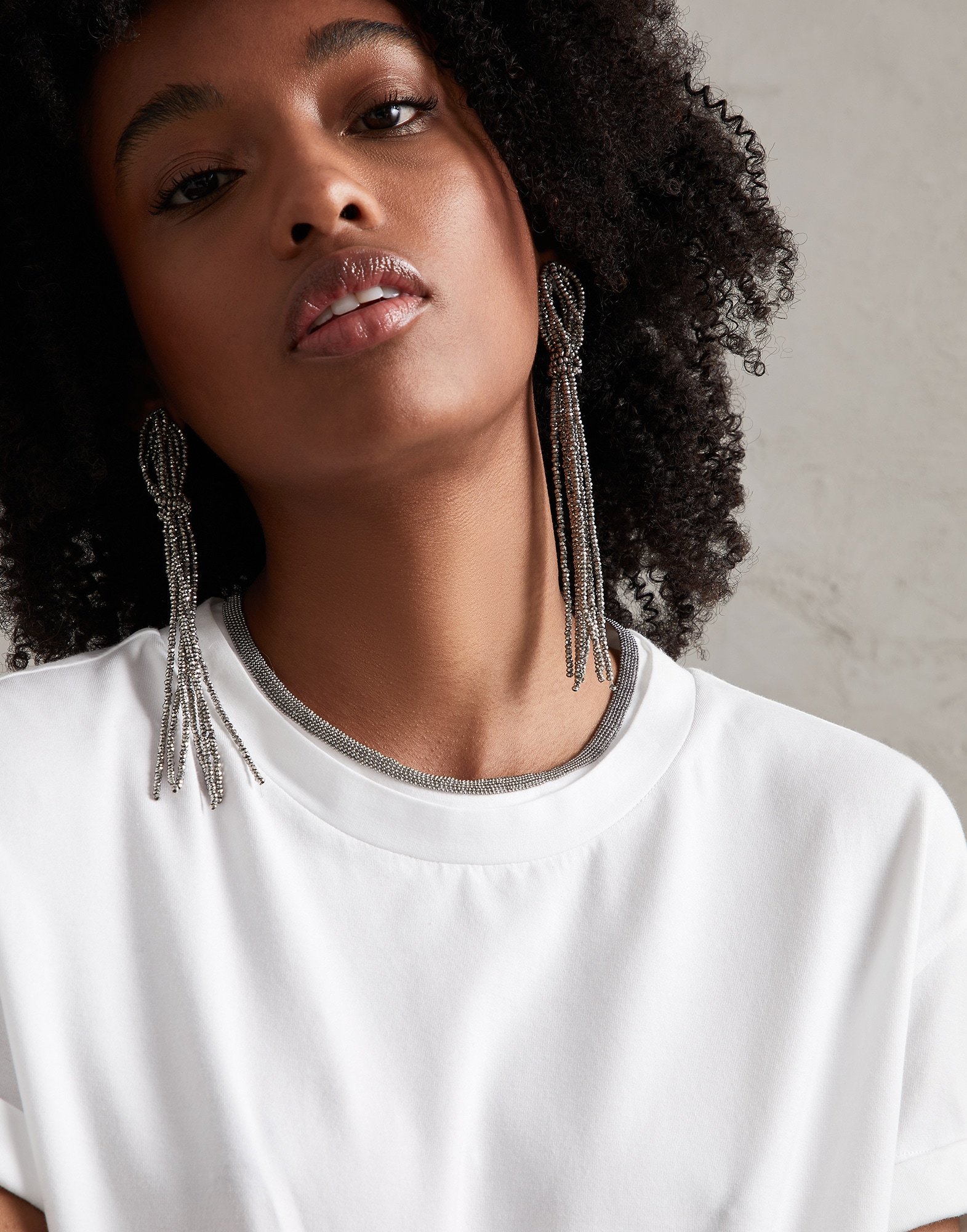 Brunello Cucinelli Stretch Cotton Jersey T-shirt With Precious Faux Layering In White