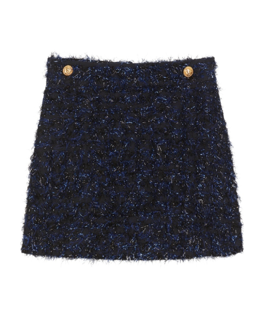 Balmain Tweed Button Skirt In Black