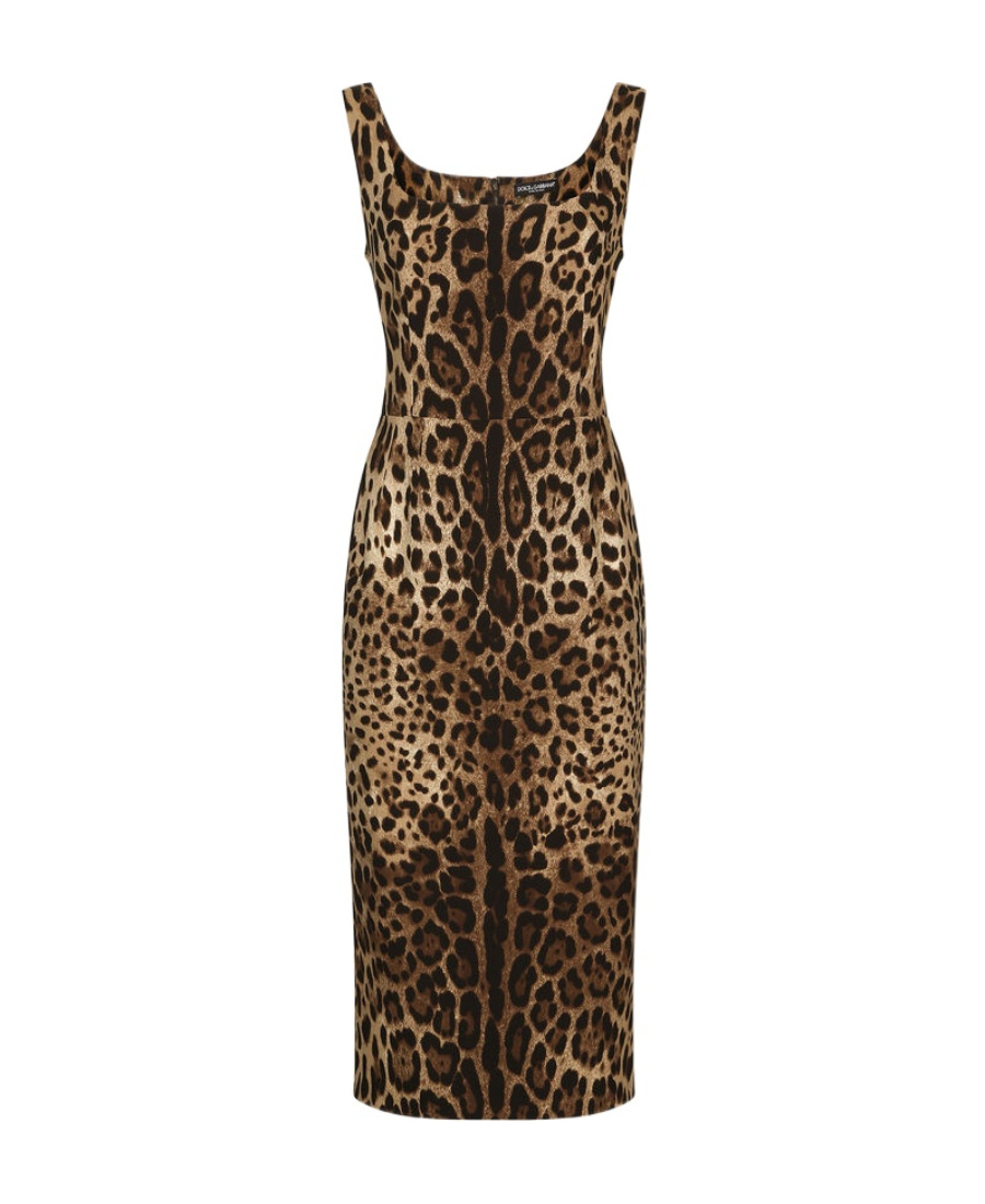 Dolce & Gabbana Leopard-print Cady Corset-style Midi Dress In Brown