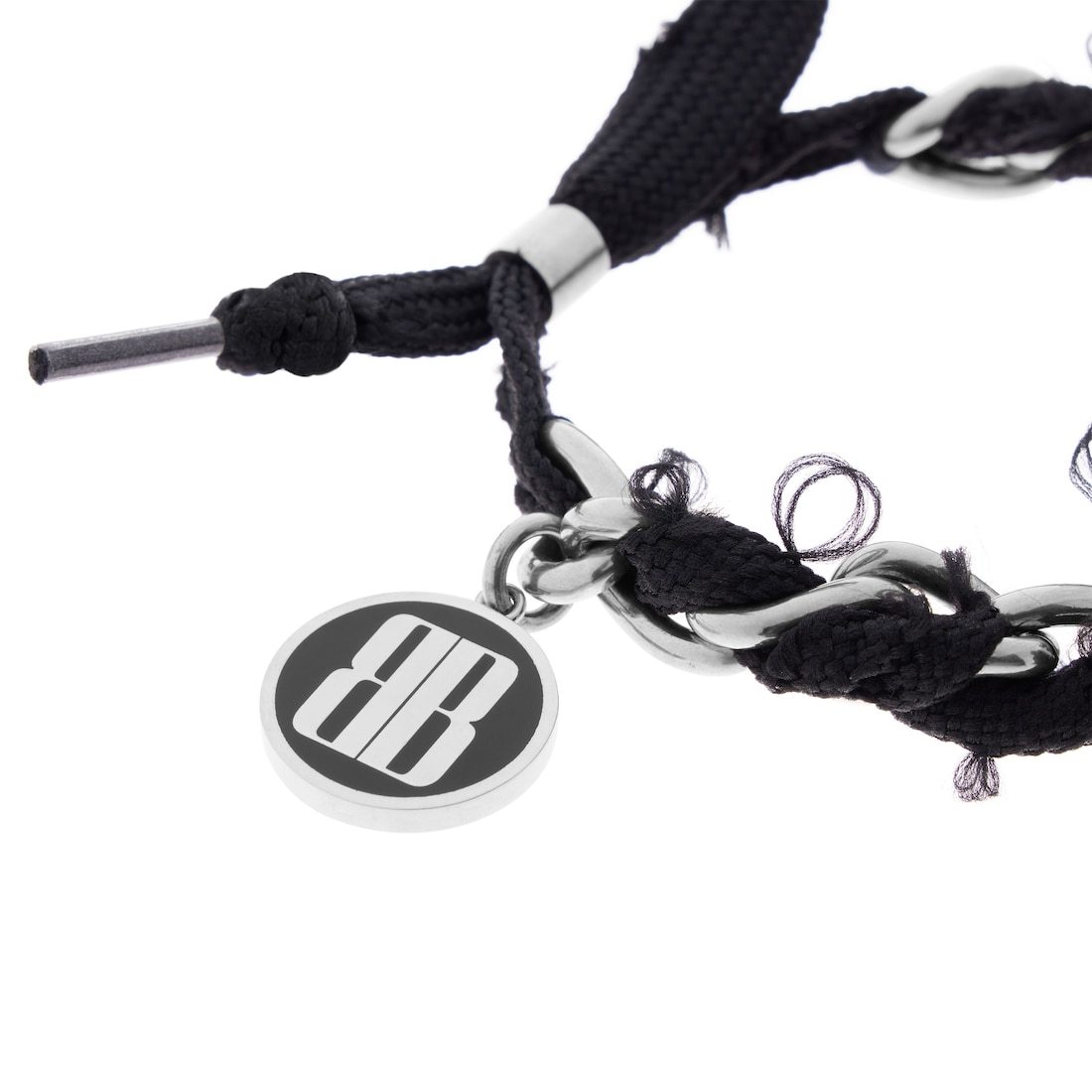 Balenciaga Broken Shoelace Bracelet In Ancient Silver/black