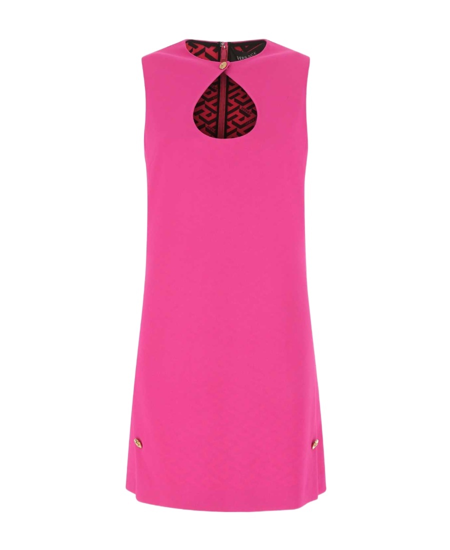 Versace Mini Dress In Stretch Crepe With Front Cut-out In Pink
