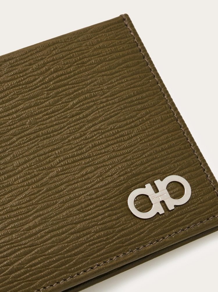 Ferragamo Gancini Wallet In Olive Green/testa Di Moro/coffee