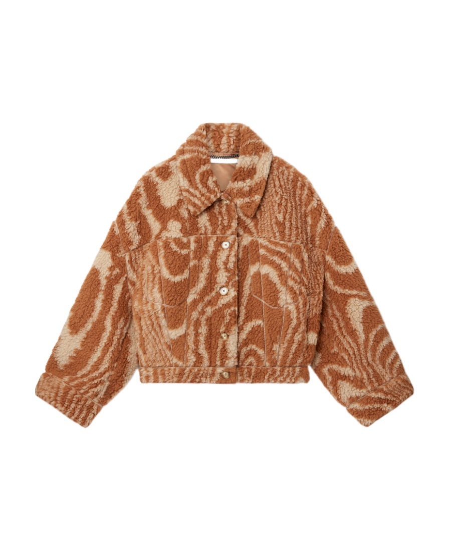 Stella Mccartney Woodgrain-print Shearling Jacket In Brown