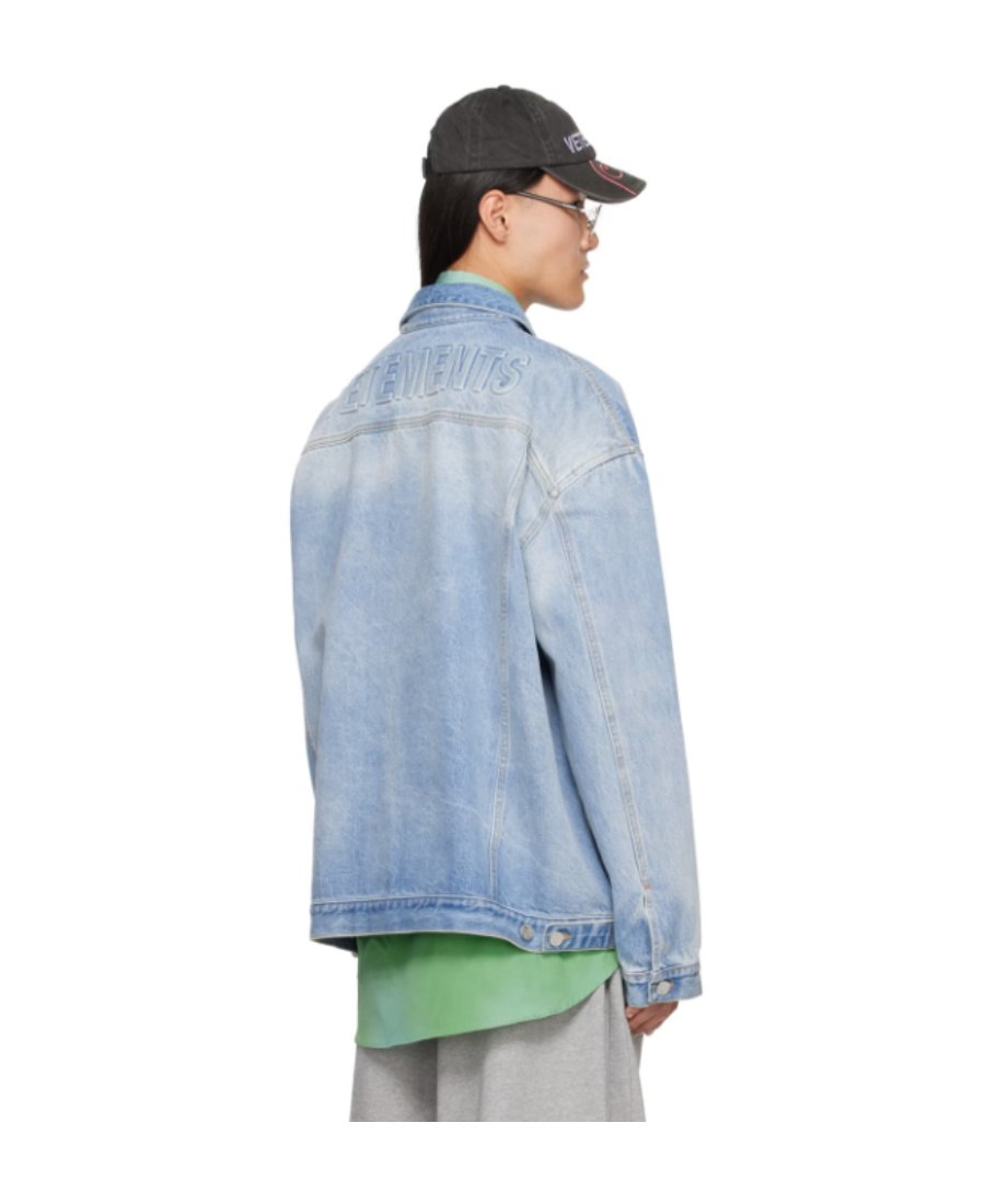 Vetements Logo Embossed Denim Jacket In Gray
