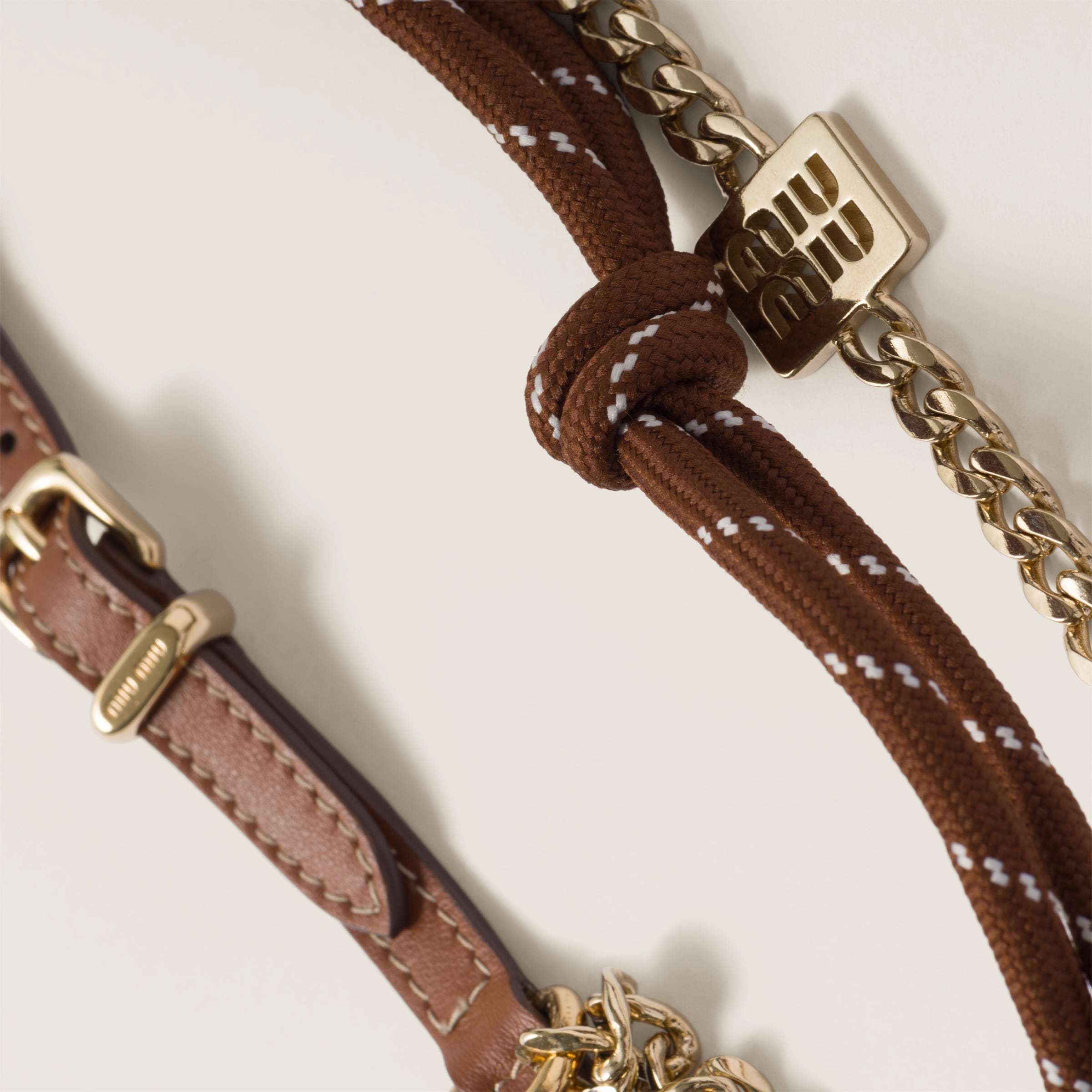 Miu Miu Leather, Cord And Metal Trick Keyring