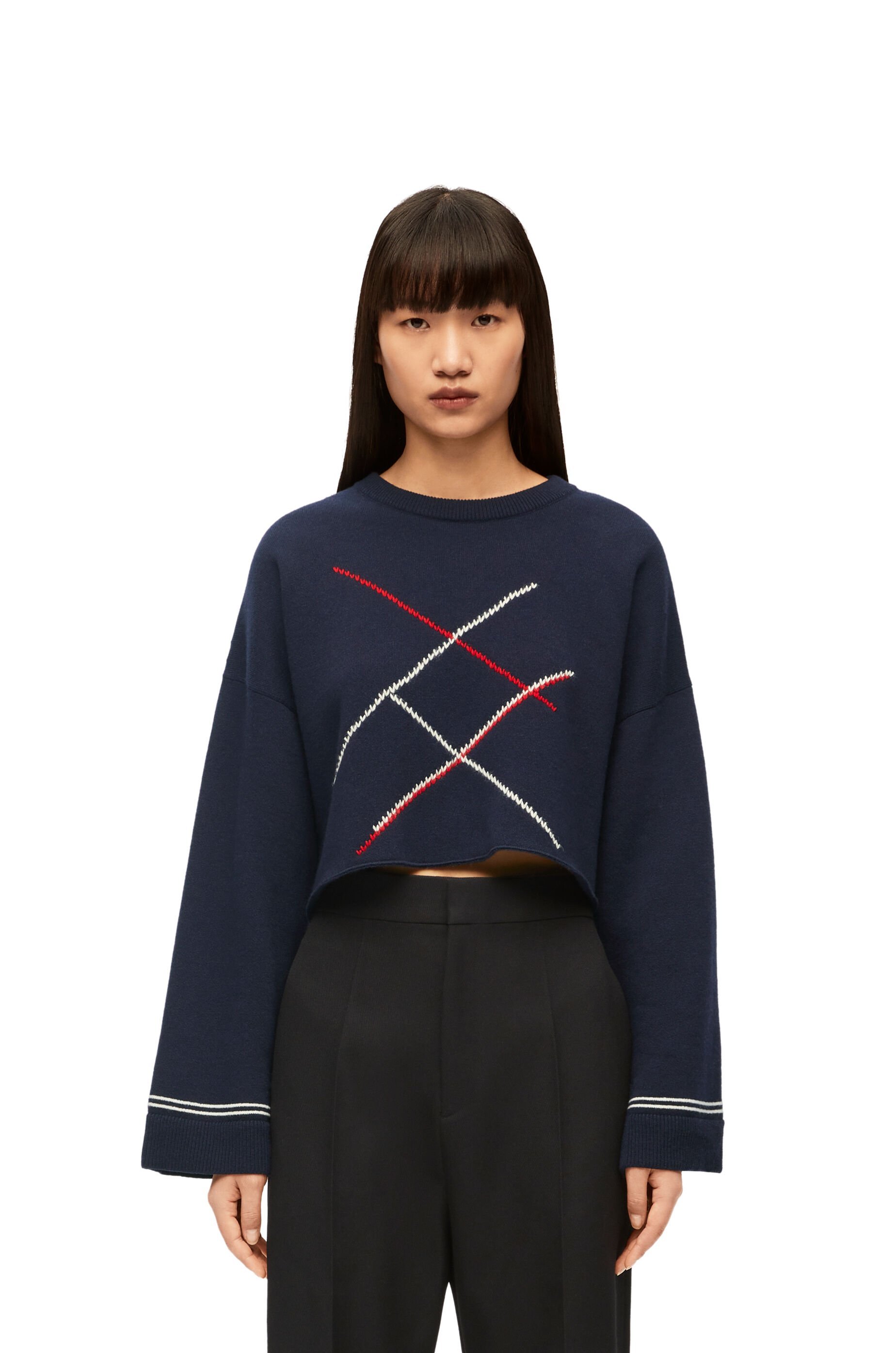 Loewe Argyle Short Woolen Sweater In Blue