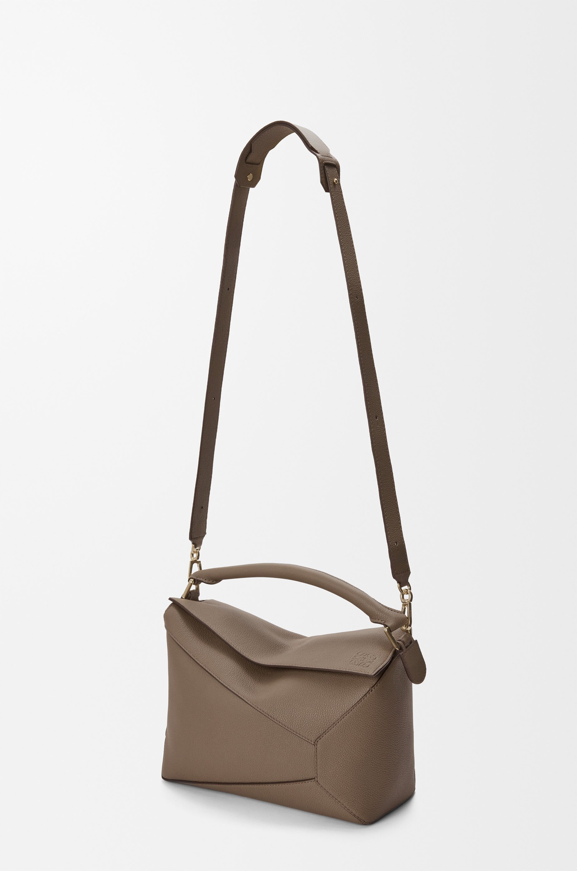 Loewe Medium Leather Puzzle Edge Top-handle Bag In Gray