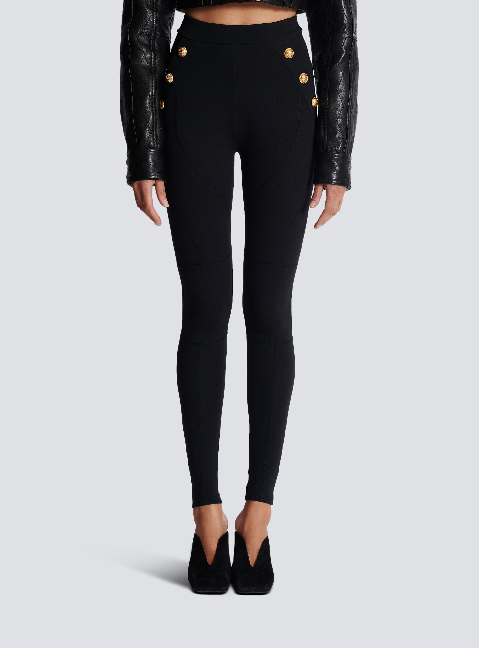 Balmain Jersey Leggings With 6 Buttons In Black