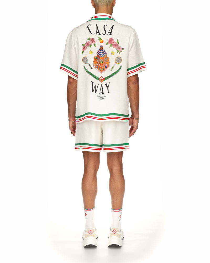 Casablanca Silk Shirt With Graphic Print And Striped Trim In White
