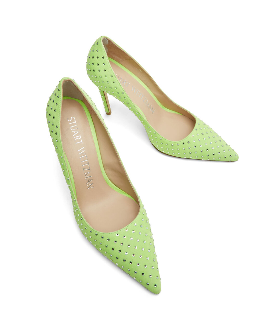 Stuart Weitzman Crystal-embellished Pointed-toe Pumps In Green