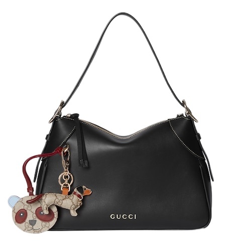 Gucci Gg Emblem Shoulder Bag Medium Size In Black
