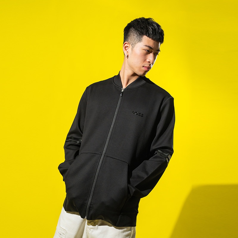 Hugo Boss Logo-print Cotton Jacket In Black
