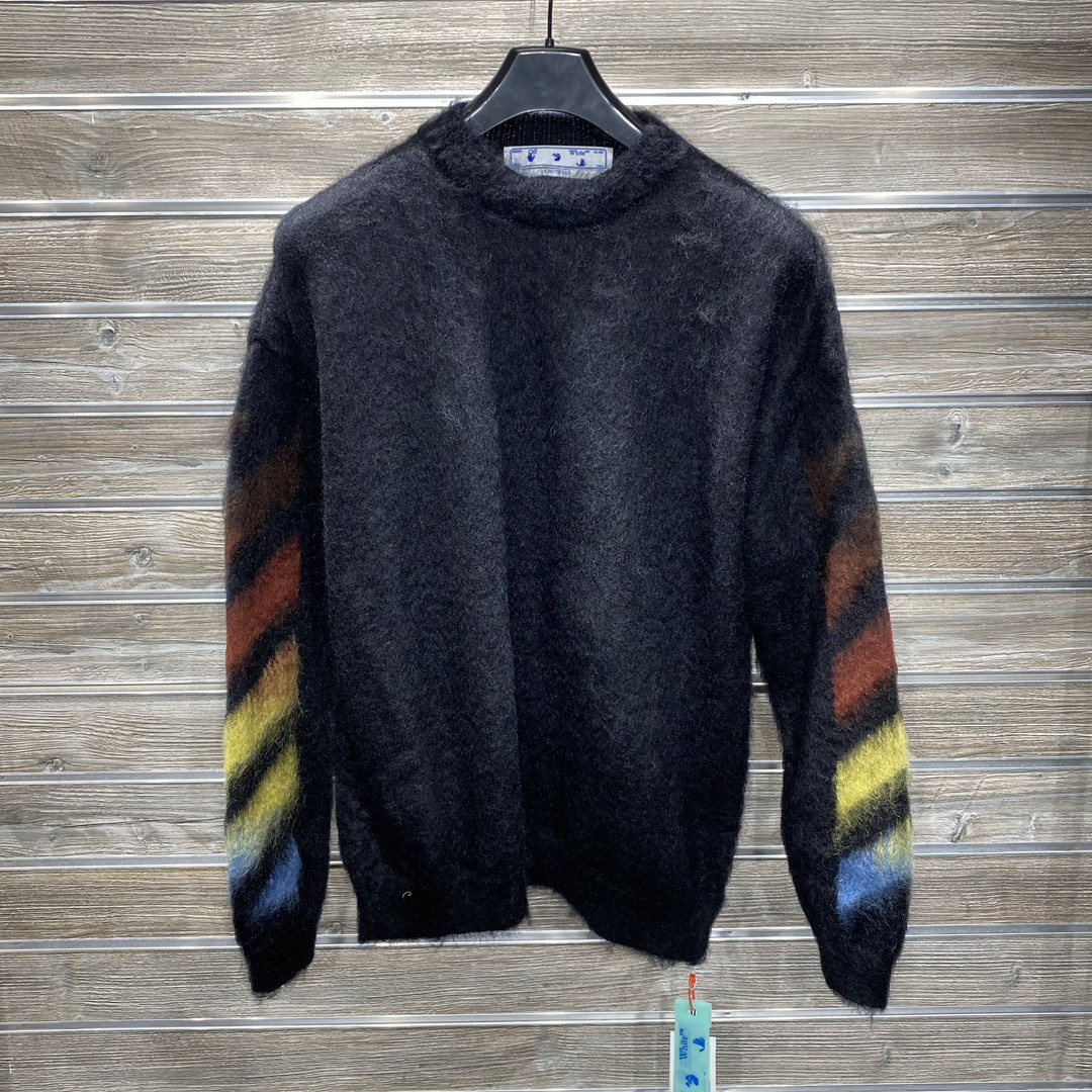 Off-white Brushed Wool Crew-neck Sweater With Contrasting Logo In Black