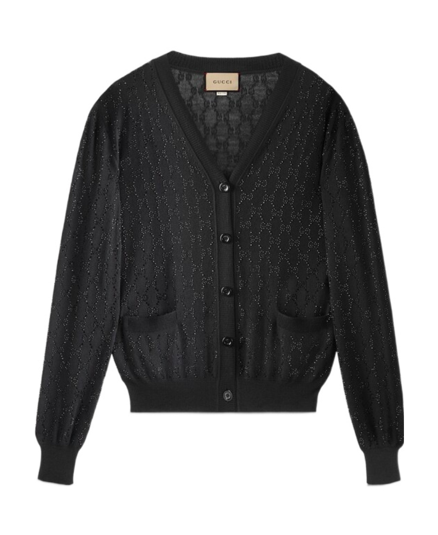 Gucci Gg Crystal-embellished Wool Cardigan In Black
