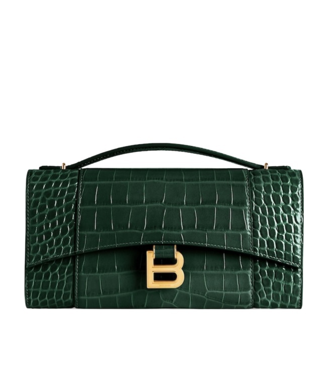 Balenciaga Women's Hourglass Pochette With Chain In Forest Green
