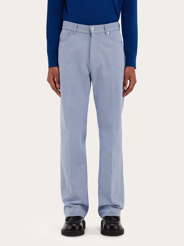 Ferragamo Five-pocket Casual Pants In Oxford Blue/beige