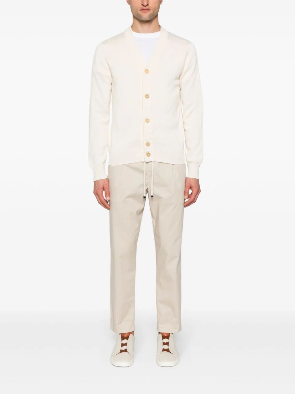 Zanone V-neck Knitwear Sweater Long Sleeves In White