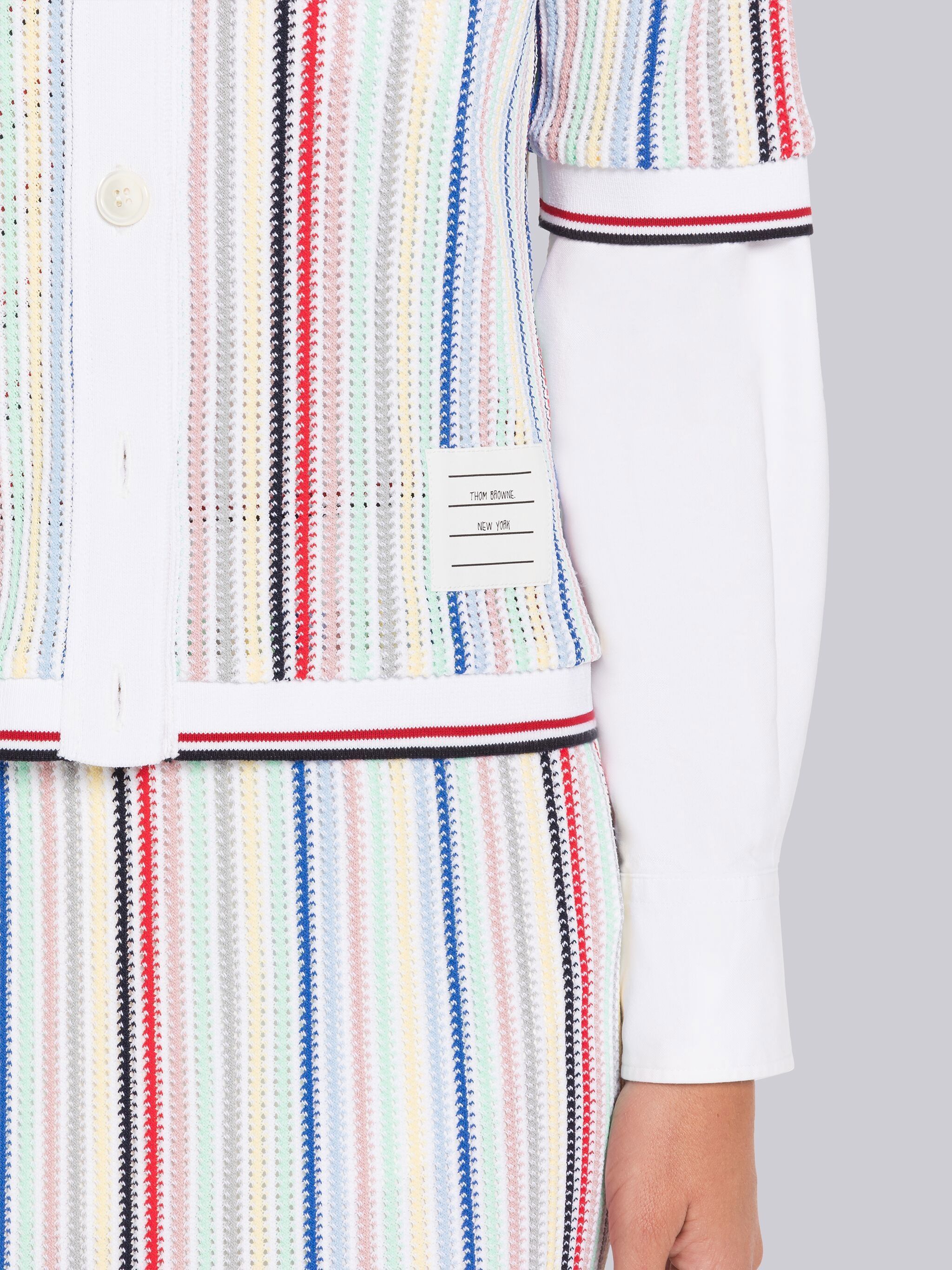Thom Browne Striped Short-sleeve Knitted Cardigan In White