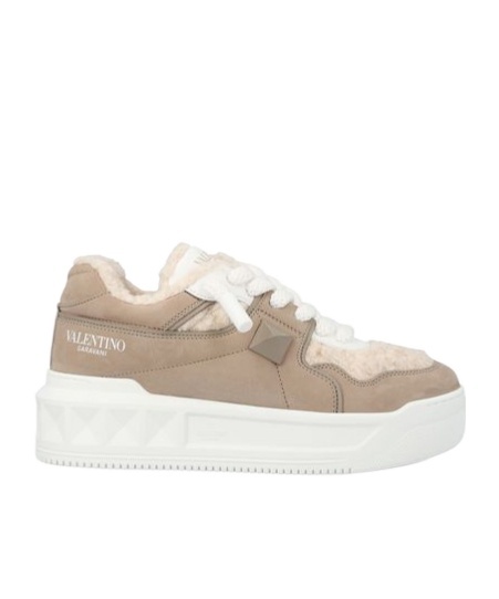 VALENTINO GARAVANI ONE STUD XL NUBUCK AND WOOL SNEAKER