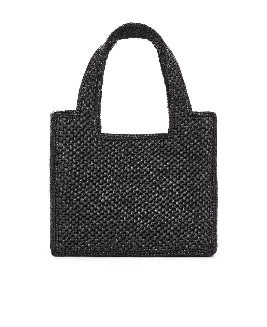 Loewe X Paula's Ibiza Font Logo Mini Tote Bag In Raffia In Black