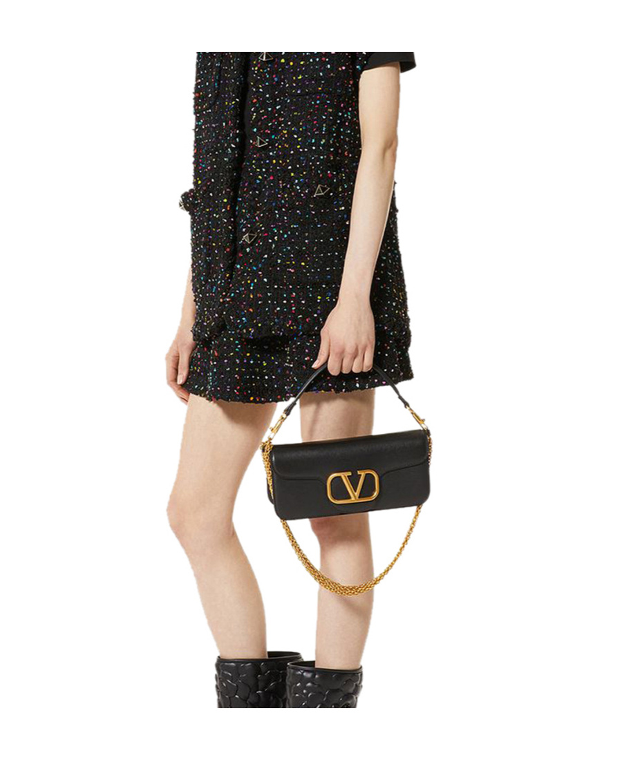 Valentino Garavani Garavani Locò Calfskin Shoulder Bag Woman Black Uni In Black