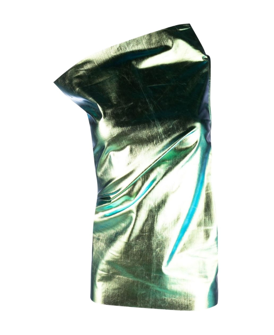 Rick Owens Athena Metallic One-shoulder Dress In Green
