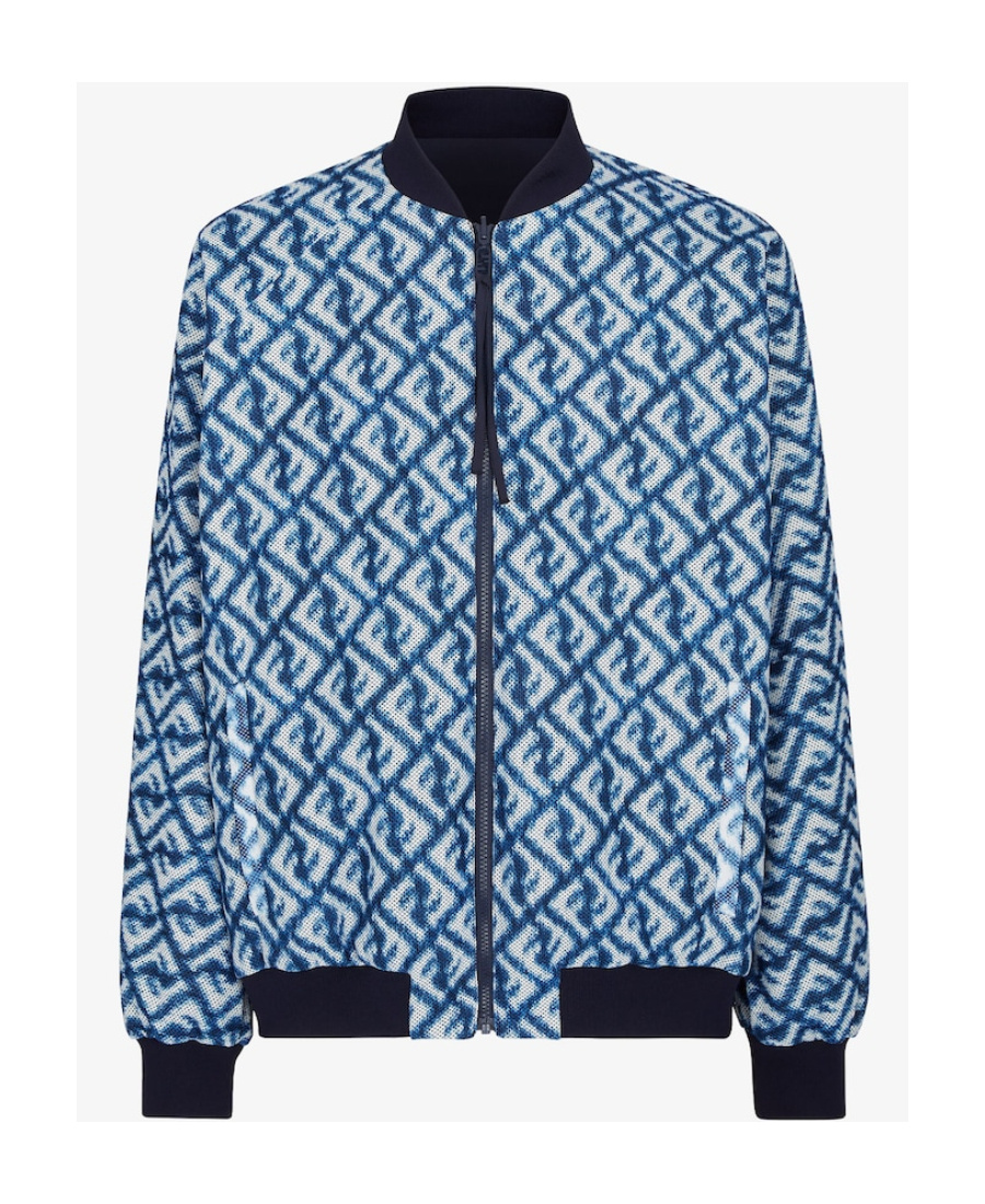 Shop Fendi Blue Nylon Bomber Jacket In Black